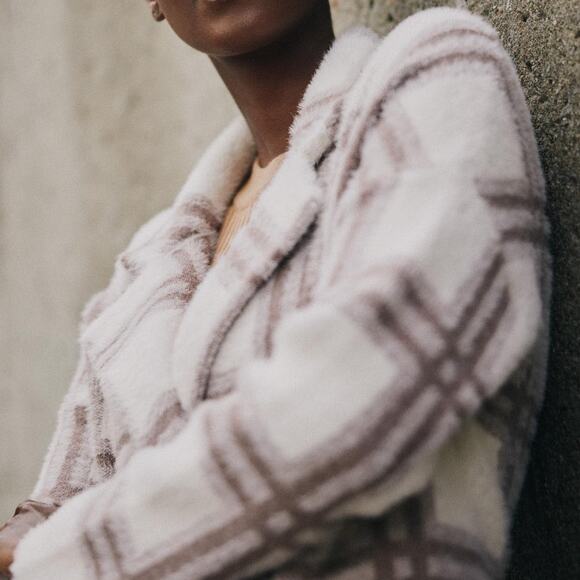 Anthropologie NVLT Plaid Teddy Coatigan Longline Pea Coat Jacket Size XL - Picture 3 of 11